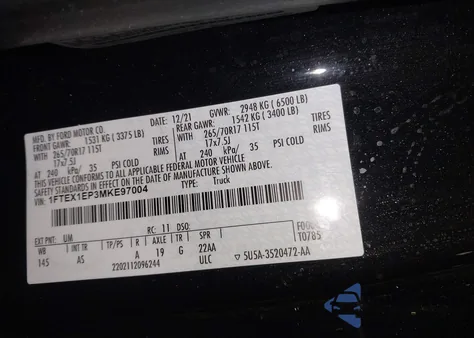 2021 Ford F-150 Xl from USA, damaged, VIN 1FTEX1EP3MKE97004